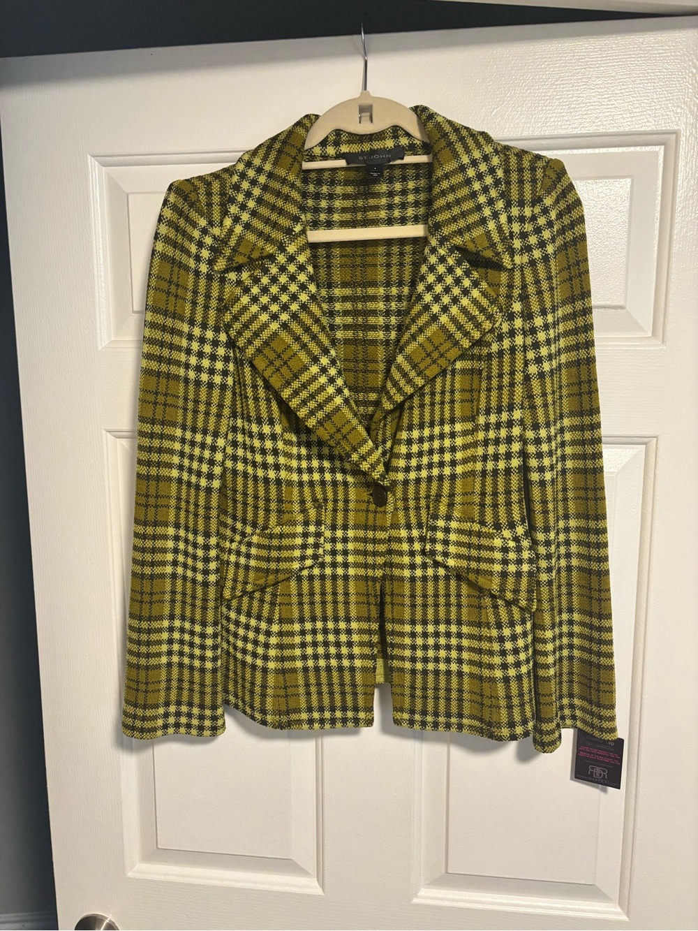 St. John Olive Yellow Plaid Single-Button Blazer Size 4